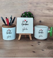 Öğretmene Hediye Hediye Sepeti Kupa Bardak T Kulplu, Kalemlik ve Dekoratif Taş Öğretmenler Günü Hediyesi (Model 8)