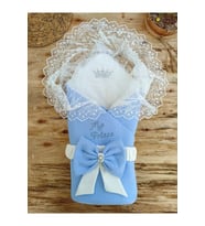 Yeni Sezon Özel Tasarım Bebek Kundağı Unisex Bebek Dış Kundak Battaniyesi Dantelli Hastane Çıkışı (Mavi)