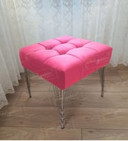 Modern Dilim Puf Ayakucu Puf Gümüş Metal Ayak (45*45) (Pembe)