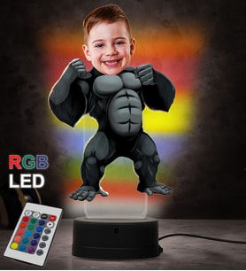 Doğum Günü Hediyesi,Sevgiliye Hediye, Kişiye Özel Fotoğraflı King Kong Karikatür 3D Led Lamba (RGB)