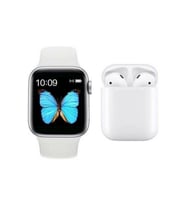 Watch 6 Series Smart Watch W8 Türkçe Menü Konuşma Özellikli Akıllı Saat + TWS I12 Airpods Bluetooth Kulaklık İkili Paket (Beyaz)