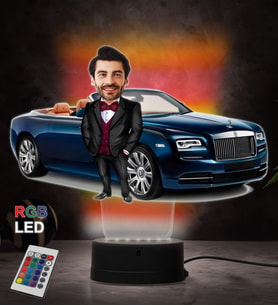 Doğum Günü Hediyesi,Sevgiliye Hediye, Kişiye Özel Fotoğraflı Üstü Açık Araba Karikatür 3D Led Lamba (RGB)