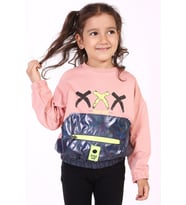 Toontoy Kız Çocuk Cep Detaylı Baskılı Sweatshirt (Somon)
