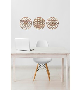 UNT Ahşap Yaşam Çiçeği Sri Yantra Torus Nefesi Üçlü Dekoratif Tablo Duvar Süsü Ev Hediyesi (Ceviz)