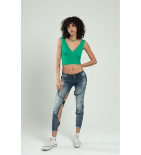 Sifu Tekstil Kadın Spor Atlet Fitilli Triko Büstiyer Crop Top Bluz SFYZ1012 (Benetton)