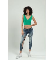 Sifu Tekstil Kadın Spor Atlet Fitilli Triko Büstiyer Crop Top Bluz SFYZ1012 (Benetton)