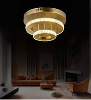 Plato 2'li Led Avize Plafonyer Taşlı Avize (Eskitme Altın)