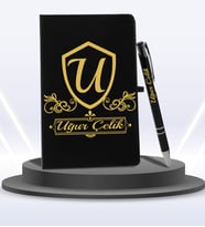 Kişiye Özel Ajanda Defter & Roller Kalem Hediye Seti (Gold)