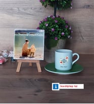 Anneye Doğum Günü Hediyesi Fotoğraflı Dekoratif Taş, Ahşap Altlıklı Türk Kahvesi Fincanı Hediye (Model 9)