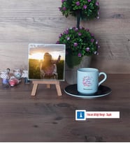 Hamile Anne Adayı Fotoğraflı Dekoratif Taş, Ahşap Altlıklı Türk Kahvesi Fincanı Hediye (Model 7)