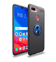 Oppo A5S Kılıf Yüzüklü Magnetli Ravel Case (Siyah-Mavi)
