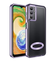 Samsung Galaxy A04S Kılıf Case, Logo Showing Serisi, Şeffaf, Kamera Korumalı, Logo Gösteren Renkli Çizgi Tasarım (Lila)