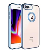Uyumlu Model Apple iPhone 7 Plus Kılıf Kamera Korumalı Logo Gösteren Şeffaf Kapak (Mavi)
