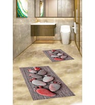 EVDEYA 3D Dijital Yıkanabilir Ayak İzi Desen İkili Banyo Halısı Paspas Klozet Takımı, KLOZET-15-GRİ, (Kırmızı)