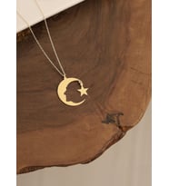 DKMN Gümüş 925 Ayar Atatürk ve Sallantılı Yıldız Desenli Gümüş Kolye (Gold)