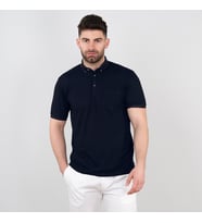 Cepli Petek Desen Likralı Erkek Polo Yaka T-Shirt (Lacivert)
