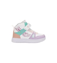 Çocuk Sneaker Cırtlı Lastik Bağcık Kaymaz Taban Bilek Basket Spor Ayakkabı A-38 (Beyaz - Lila - Mint Yeşili)