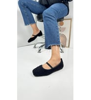 Günlük Kadın Babet Peluş Lastikli Oval Burunlu Tırtıklı Tabanlı Ayakkabı 369 (Siyah)