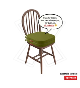 XPERMATE 2'li StandartFit Oval Sandalye Minderi Fermuarlı Yıkanabilir Kılıf Bağcıklı Su ve Yağ İtici 42x42x5 cm (Yeşil)