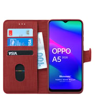 Microsonic Oppo A5 2020 Kılıf Fabric Book Wallet (Kırmızı)