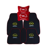 Opel uyumlu Kırmızı Kenarlı Siyah Oto Halı Paspas  Opel Araç Seyahat Oto Boyun Yastığı (Siyah-Kırmızı)