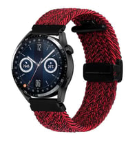 Samsung Galaxy Watch 46mm R800  Watch 3 45mm R840 22mm FiberLink Manyetik Tokalı Kumaş Örgü Kordon (Koyu Kırmızı)