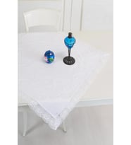 Buldan Keteni Dantelli Çiçek İşlemeli 90x90 cm Masa Örtüsü (Beyaz)