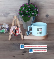 Abiye Hediye Kupa Bardak Beyaz ve Fotoğraflı Ahşap Anahtarlık Hediye (Model 8)