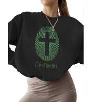 Bej bisiklet yaka kadın Mesih kimliği Baskılı Sweatshirt 3 iplik şardonlu unisex erkek kalın (Siyah)