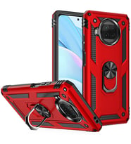 Xiaomi Redmi Note 9 Pro 5G Uyumlu Kılıf Standlı Manyetik Yüzüklü Military Magnetic Ring Polycarbonate and TPU Case (Kırmızı)