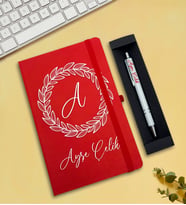 Kişiye Özel Defter & Kalem Hediye Seti (Kırmızı)