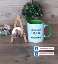 Dedeye Hediye Kupa Bardak Beyaz ve Fotoğraflı Ahşap Anahtarlık Hediye (Model 14)