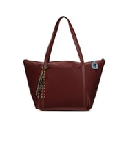 BAGMORİ Renkli Püskül Detaylı Saten Tote Çanta (Bordo)