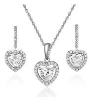 Yantra Silver 925 Ayar Gümüş Kalpli Zirkon Taşlı Sallantılı Kolye ve Küpe Seti (Beyaz)