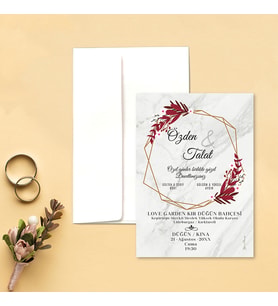 Davetiye Zarf ve Baskı Dahil (Beyaz yada Kraft Zarflı) - Düğün, Nişan, Nikah, Kına Davetiyesi (Beyaz)