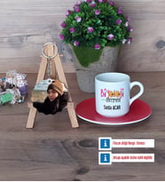 Biyoloji Öğretmeni Türk Kahvesi Fincanı Ahşap Altlıklı ve Fotoğraflı Ahşap Anahtarlık Hediye (Model 3)