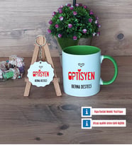 Optisyen Kupa Bardak Kırmızı ve Ahşap Anahtarlık Hediye (Model 13)