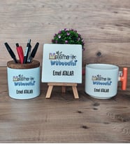 Matematik Mühendisi Hediye Sepeti Kupa Bardak T Kulplu, Kalemlik ve Dekoratif Taş Mühendisler Günü Hediyesi (Model 7)
