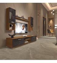 Decoraktiv Eko 5da Mdf Dvd Tv Ünitesi Tv Sehpası (Ceviz - Siyah Mermer)