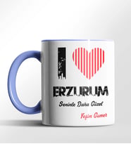 Kişiye Özel Erzurum Seninle Daha Güzel Tema Siyah Renk Kupa (Mavi)