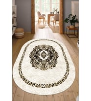 Dijital Baskılı Kaymaz Taban Yıkanabilir Oval Salon Halısı Mutfak Halısı Yolluk NDO-SD-632 (Krem)