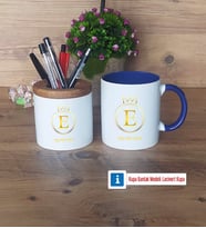 Baş Harf ve İsim Soyisim Kalemlik, Kupa Bardak T Kişiye Özel Hediye (Model 6)