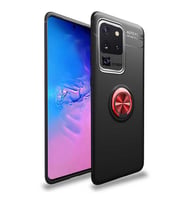 Samsung Galaxy S20 Ultra Kılıf Yüzüklü Magnetli Ravel Case (Siyah-Kırmızı)