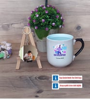 Developer Kupa Bardak Beyaz ve Fotoğraflı Ahşap Anahtarlık Hediye (Model 10)