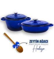 Lava Döküm 2X New Heritage Serisi Döküm Demir Tencere Tava Seti (Mavi)
