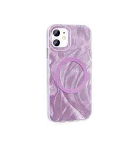 iPhone 11 Kılıf Magsafe Şarj Özellikli Fırça Boya Desenli Palet Kapak (Pembe)