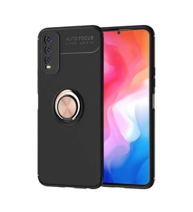 Vivo Y11S Kılıf Yüzüklü Magnetli Ravel Case (Siyah-Rose Gold)