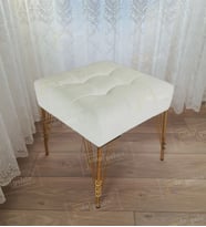 Modern Dilim Puf Ayakucu Puf Gold Metal Ayak (45*45) (Beyaz)