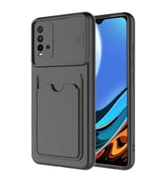 Xiaomi Poco M3 Kılıf Kartlıklı Lens Kapatmalı Kapak (Siyah)