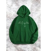 Yaramaz Kedi Baskılı Oversize Sweatshirt (Yeşil)